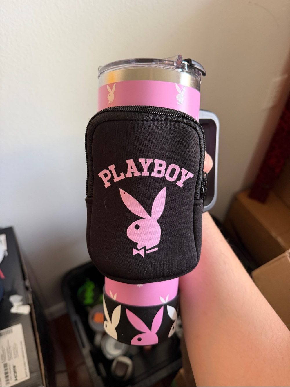 PLAYBOY Black & Pink Bunny Bottle Pouch